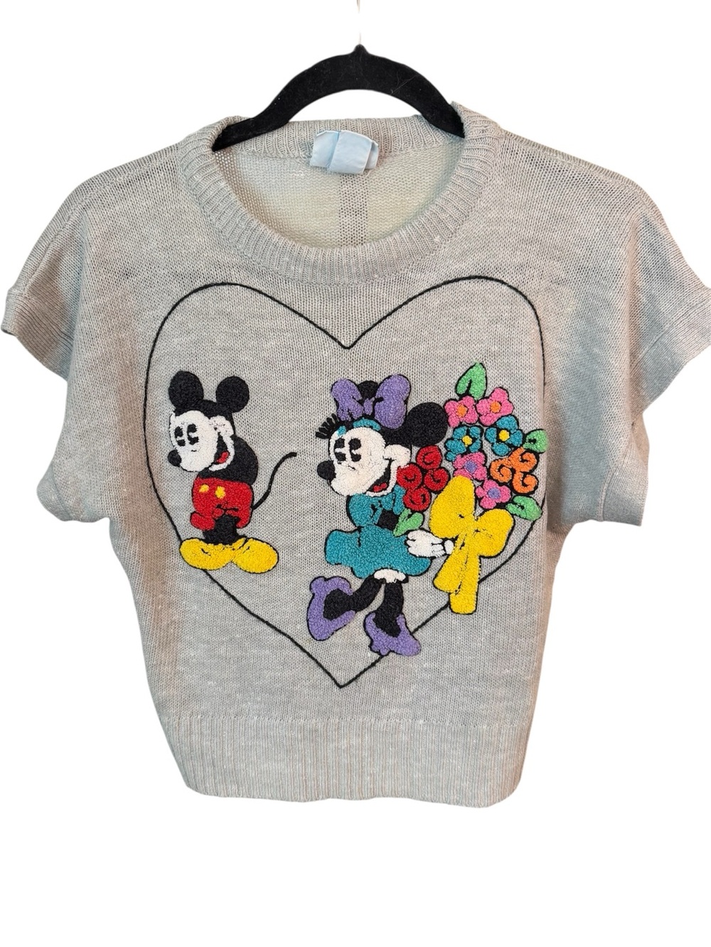 Vintage Sunday Comics Disney Mickey and Minnie Gray Short Sleeve Knit, size Sm